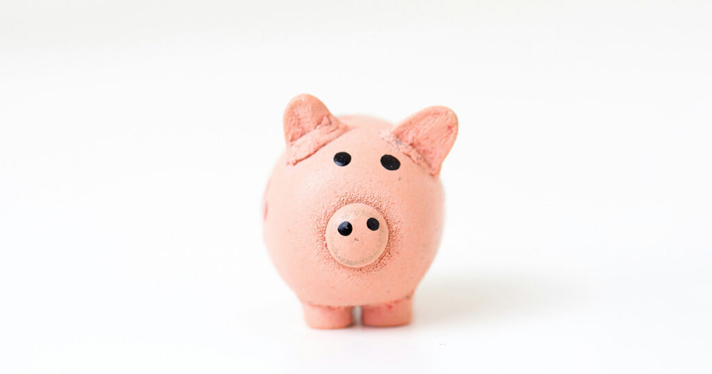 A pink clay piggy bank with a white background. It brings to mind the many student discounts available.