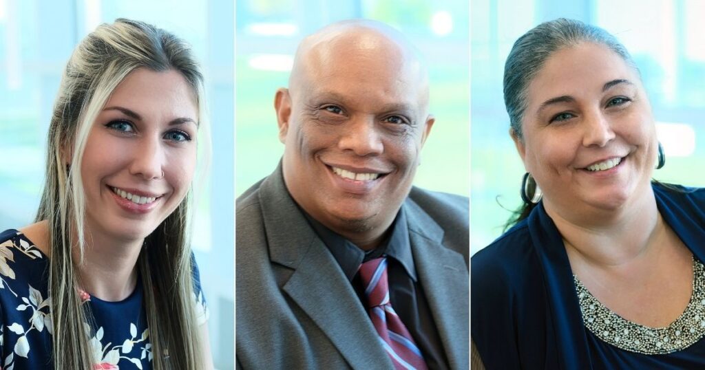 Headshots of EFSC Student Life Coordinators giving winter break advice. From left to right, Rhonda Morelock, Ancel Robinson, Jr., and Dana Arace.