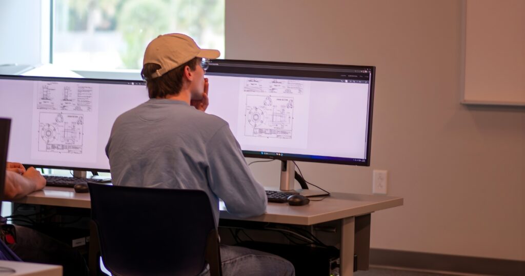A student in Eastern Florida State College's Drafting Program working on Autocad